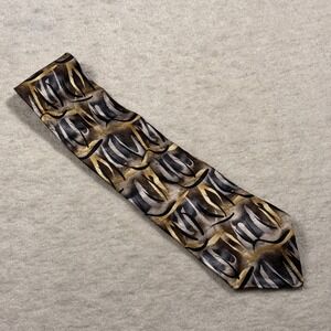 J Garcia Paris in the Rain Collection Fifteen Mens Silk Tie Gold Brown Abstract